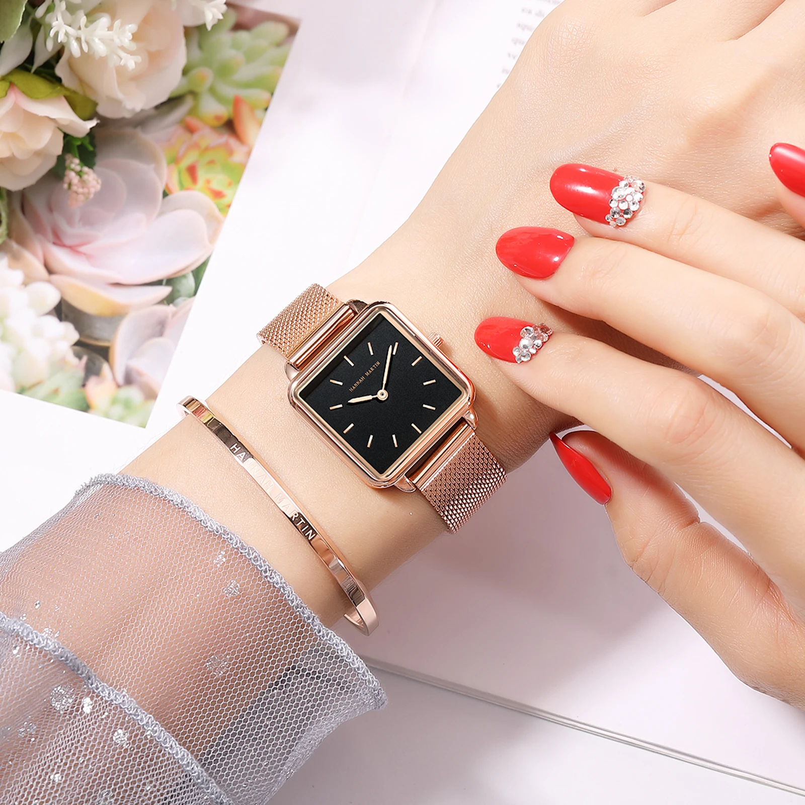 Hannah Martin Fashion Ladies Japanese Movement Quartz Watch Simple Dial Waterproof Leather Steel Band Brand Watch Clock смотреть