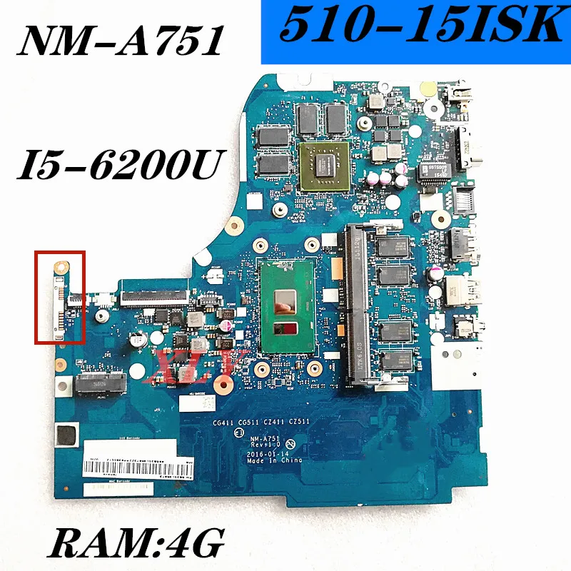 

FOR Lenovo Ideapad 310-15ISK 510-15ISK Notebook Motherboard 80CM NM-A751 CPU: I5-6200U GPU: 2GB FRU: B20L35873 5B20L35898