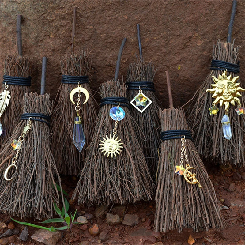 Mini Broom Black Rope Lightweight Car Hanging Decorations Accessories For Costume Party Halloween Party Witch Brooms Home Decor