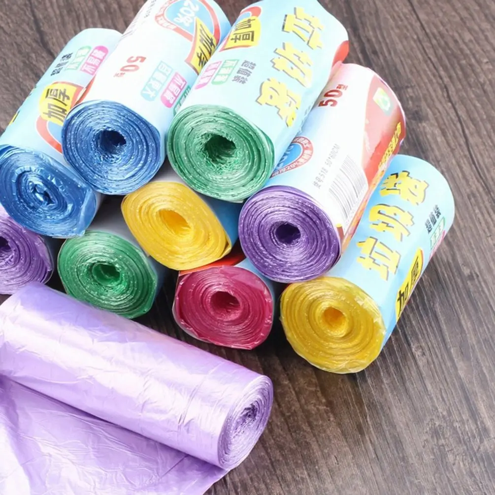 1/3/5 Rolls 50x45cm Trash Bags Household Thickened Garbage Bags Rubbin Junk Organizer Kitchen Disposable Waste Bag Random Colors