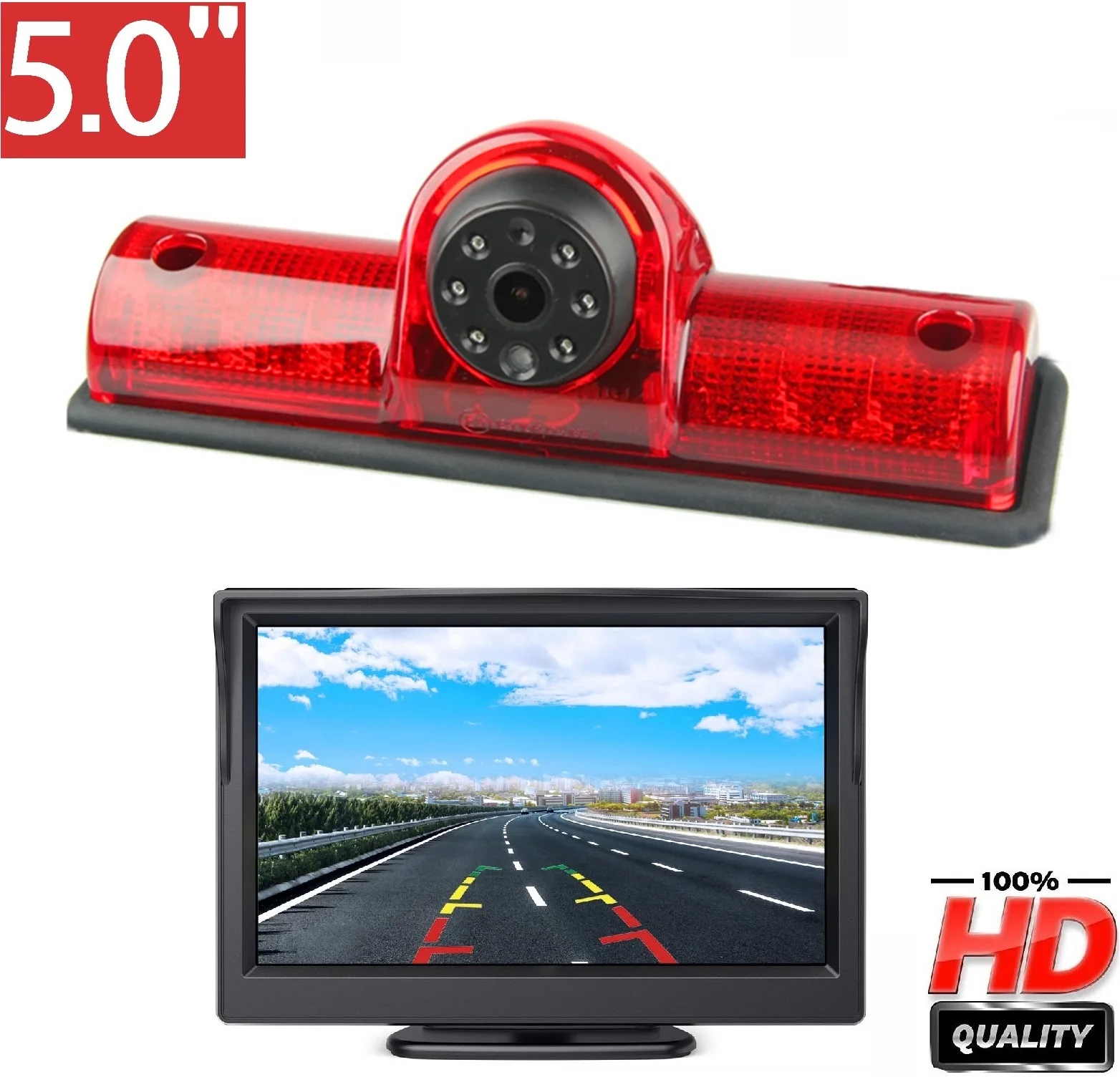 HD 720P 3rd Stop Lights Camera+5'' monitor for Nissan NV Passenger Cargo Van 2009-2019, Night Vision Rear View Parking Camera