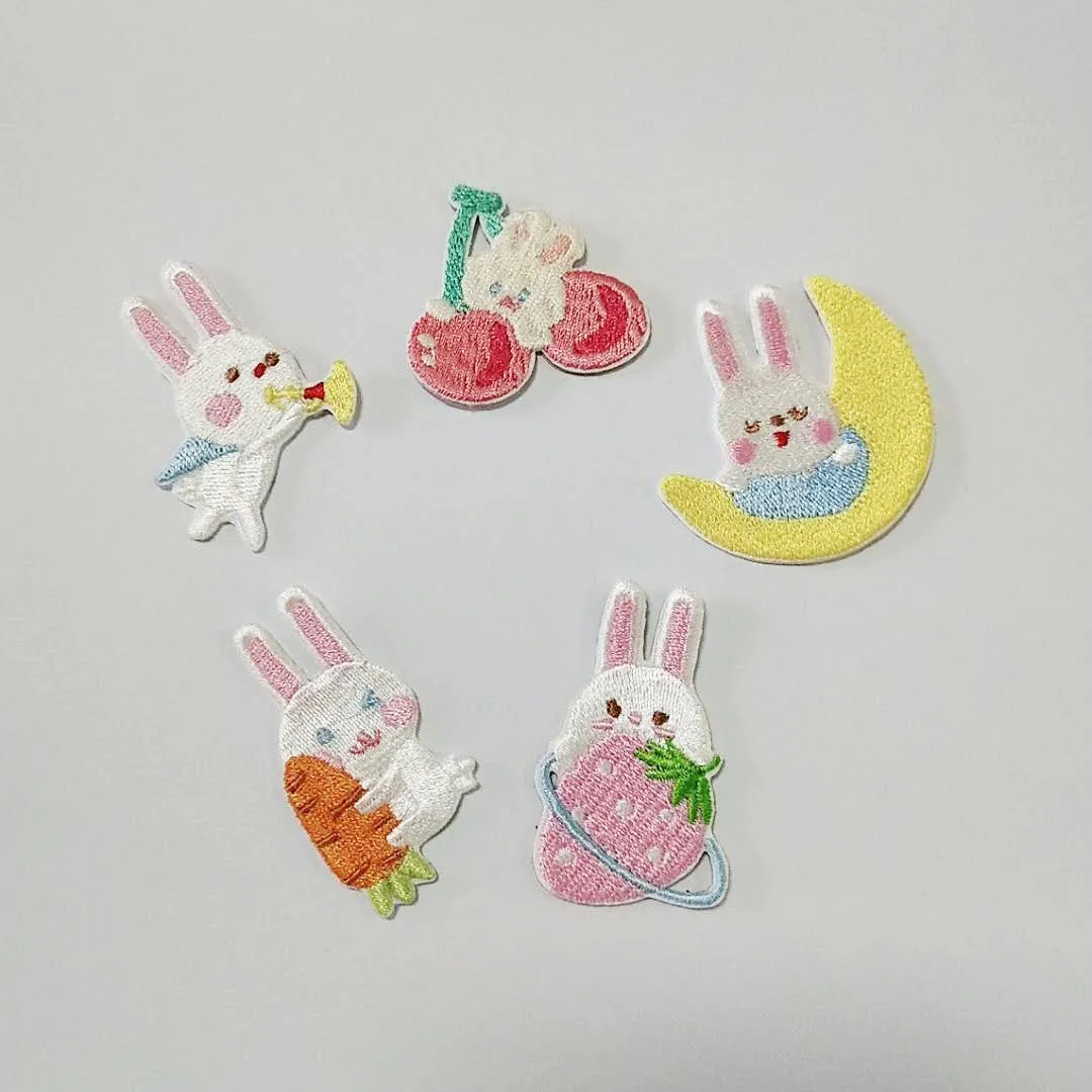 Self-adhesive mini Cartoon Rabbit Vegetables Embroidery Patches for Clothing Iron on Cute Kids Clothes Sticker Appliques Stripes