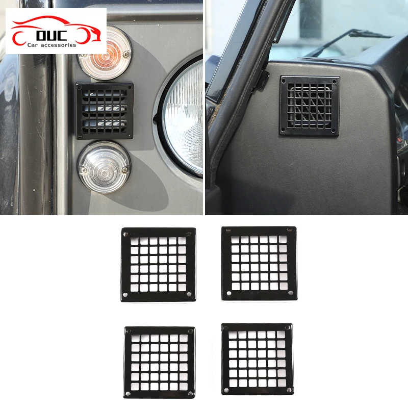 For Land Rover Defender 90 110 130 2004-2019 Stainless Black Car Headlight Dashboard Side Air Outlet Cover Trim Auto Accessories