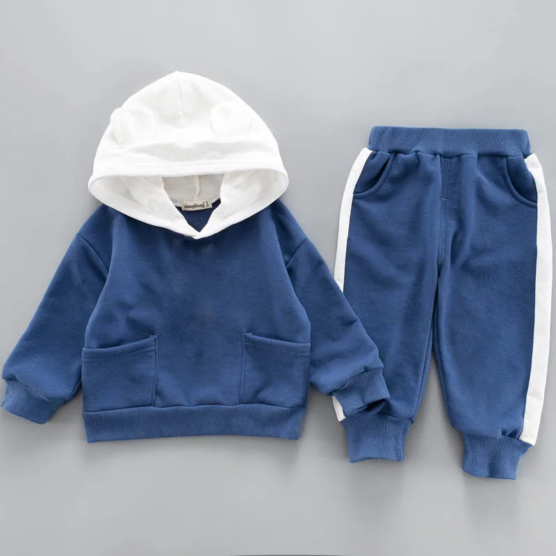 Children Active Clothing Autumn Spring Toddler Boy Sports Set Baby Hoodie Letter Top Pants 2pcs Outfit Kid Solid Color Tracksuit