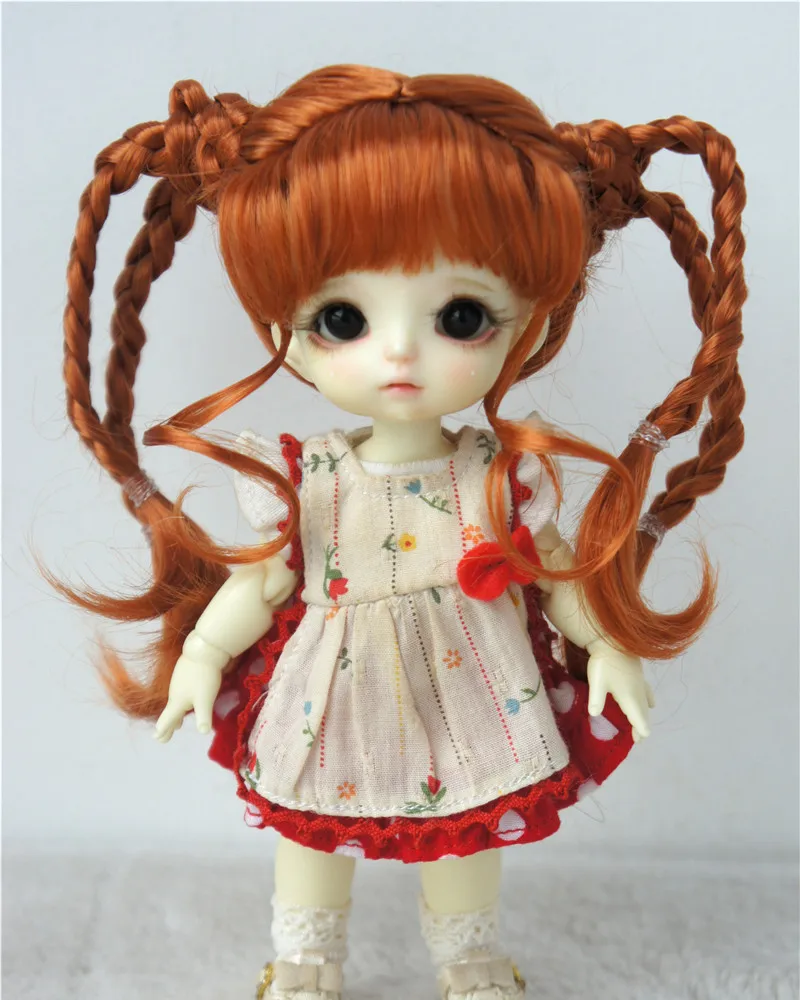 JD617  1/8 5-6inch 13-15cm  Full bangs with Double 2 Braids pony Synthetic mohair BJD  wigs  Lati Yellow OB11  doll accessories