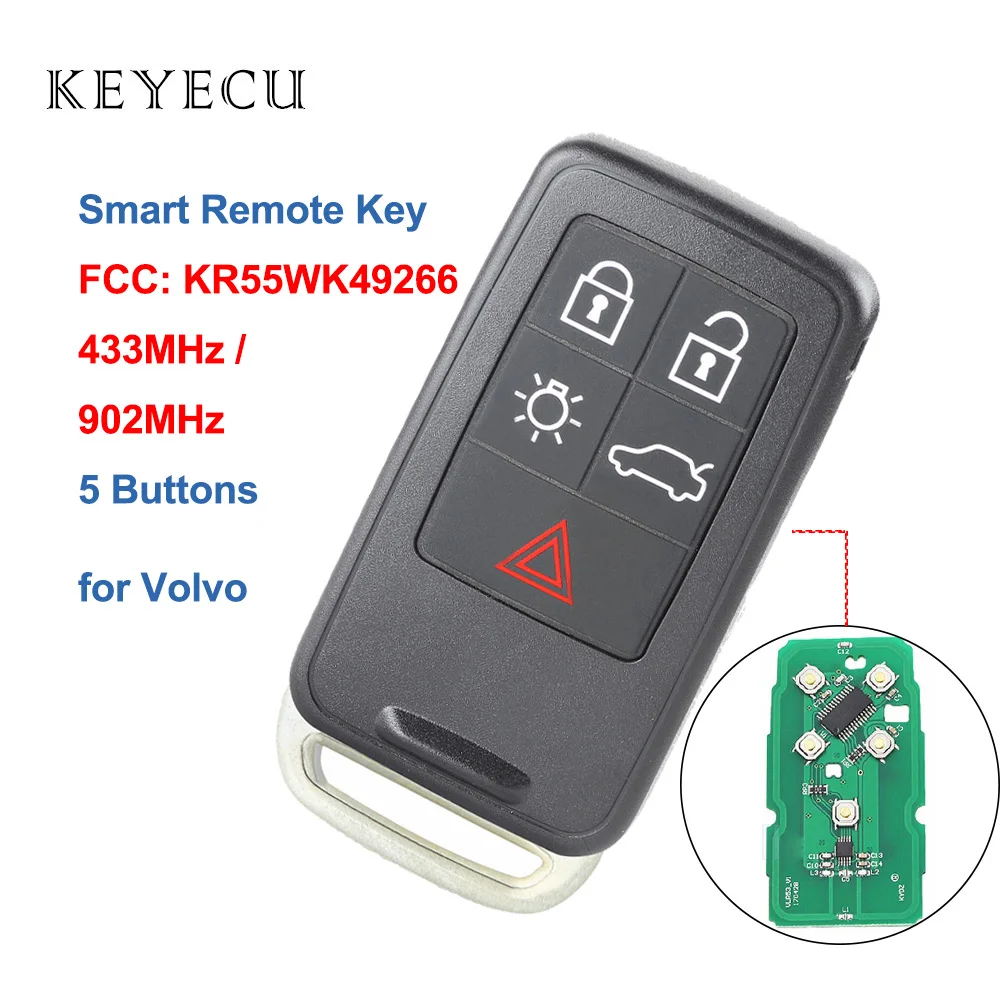 

Keyecu KR55WK49266 5 Buttons Smart Remote Key Fob 433MHz / 902MHz for Volvo XC60 S60 S60L V40 V60 S80 XC70 2015 2016 2017