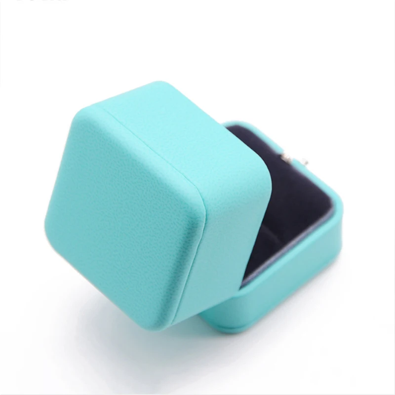 High Level Special Blue PU Ring Box Pendant Holder Jewelry Gift Packaging Case for Wedding Proposal