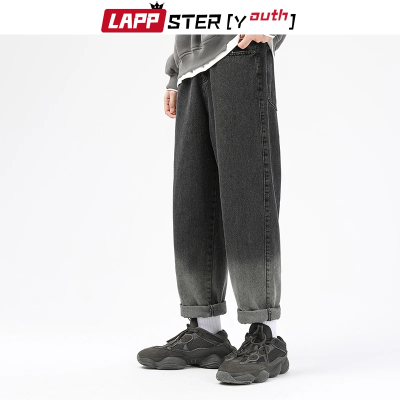 

LAPPSTER-Youth Men Patchwork Black Harajuku Jeans Joggers Pants 2023 Mens Streetwear Hip Hop Baggy Jeans Male Vintage Kpop Pants