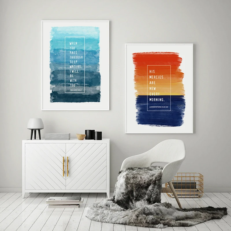 Bible Verse Wall Art Canvas Poster Wall Art Painting Watercolor Quote Christian Picture for Living Room God Religious Home Decor
