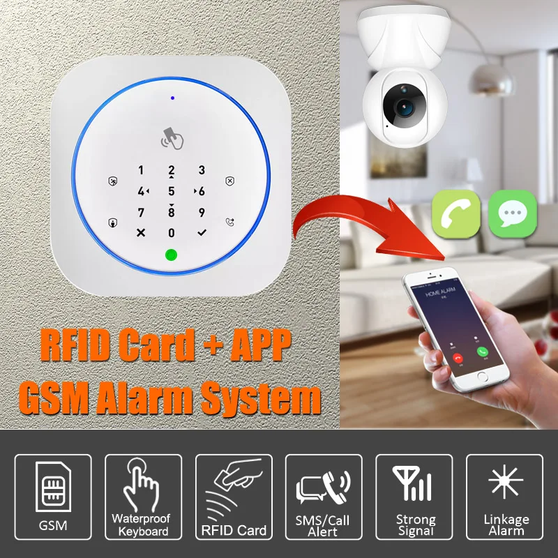 Wireless Home Security GSM Alarm System Intercom Remote Control Autodial 433MHz Detectors IOS Android APP Control Touch Keyboard