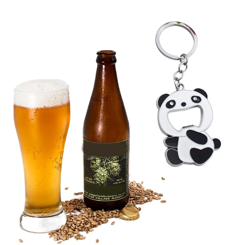 Panda-Shaped Metal Beer Bottle Opener Key Chain Ring Cap Glaze Opening Tool Hangings Ring Keychain Bar Tool Holiday Gift 1pc