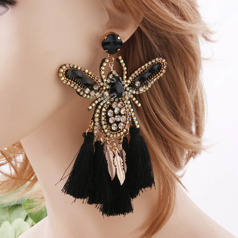 NeeFuWoFu owady Tassel kolczyk przesada Leopard Handwork kolczyki Oorbellen kobiety Orecchini ucho Bijoux Femme duże Brinco