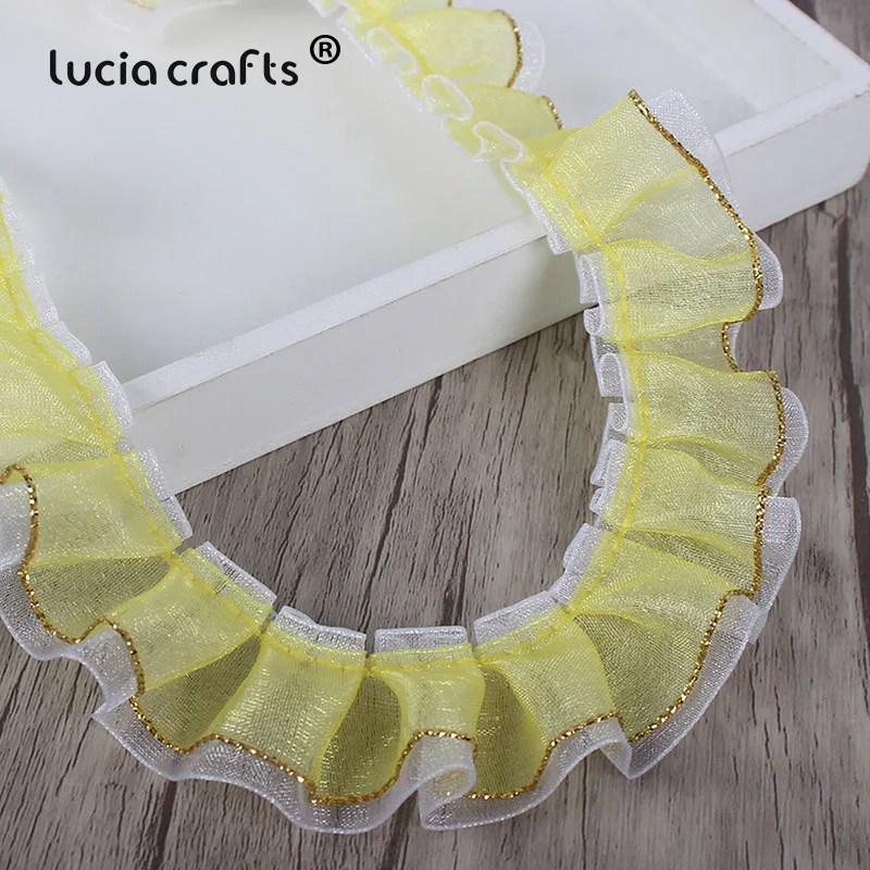 Lucia Crafts 5Yards 25mm Chiffon DIY Sewing Garment Dress Lace Trim Pleated Ribbon For Wedding Accessories X0406