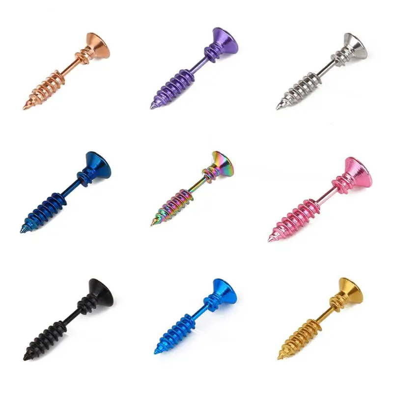 

1pc Stainless Nail Screw Stud Earring Punk Fashion Gold Black Color Piercing Whole Screw Stud Earrings For Women & Men Hot Sale