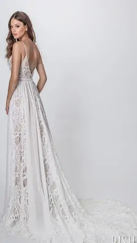 Laksh migown Strand Brautkleider Spitze und Chiffon Sommer Spaghetti träger rücken frei Böhmen Brautkleid abiti da sposa