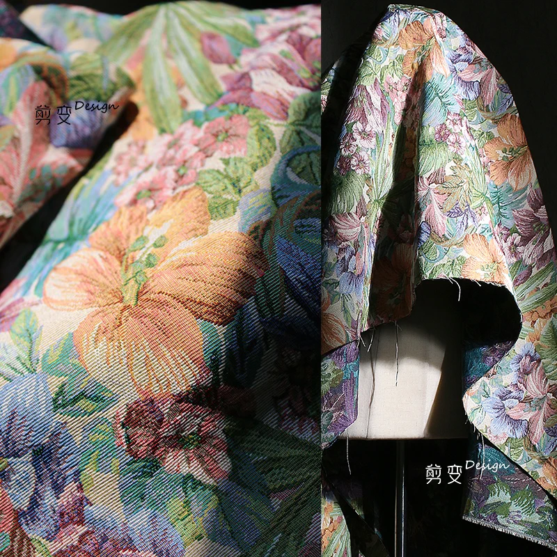 Retro Vintage Big Flower Jacquard Fabric for Dress Bag Sewing Designer Fabric Sofa Chair Furniture Upholstery Fabric Half Yard