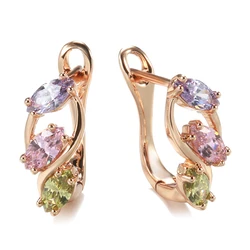 Kinel New 585 Rose Gold Dangle Earrings for Women Fashion Pink Colorful Natural Zircon Earrings Party Cute Wedding Jewelry