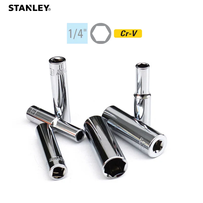 Stanley-llave de tubo profunda métrica, 1 pieza, 6PT 1/4, 4mm, 5mm, 6mm, 7mm, 8mm, 9mm a 13mm, herramientas mecánicas universales de manga larga