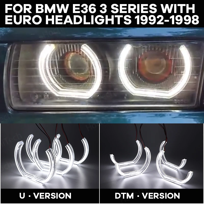 

LED Crystal Angel eyes Cut Style DRL DTM U Shape Light 6000K White For BMW E36 3 Series with Euro headlights 1992-1998