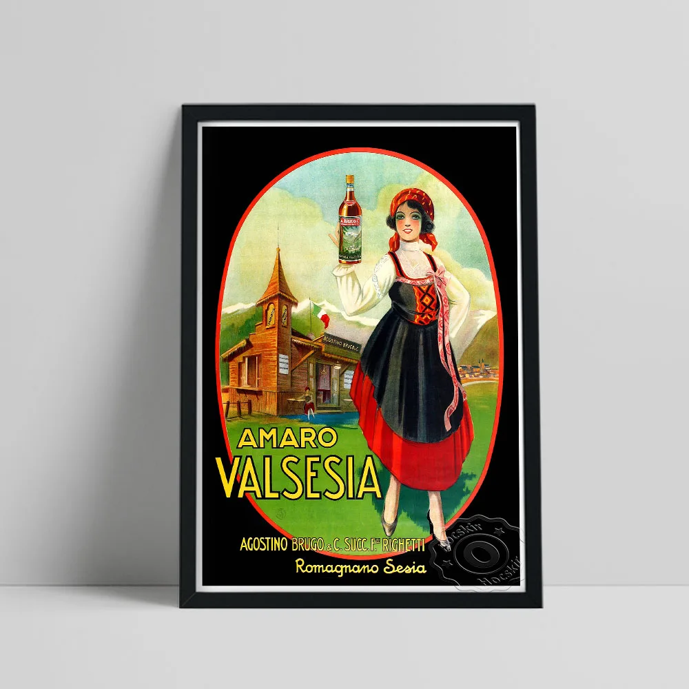 European Advertising Print Poster, Amaro Valsesia Vintage Food And Drink Poster, Beautiful Girl Canvas Painting Home Wall Decor