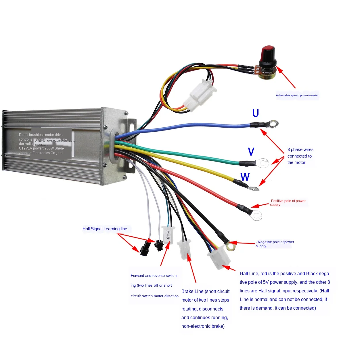 24v36v48v High-Power Brushless Motor Controller 45A Mower Motor Ship Propeller Drive