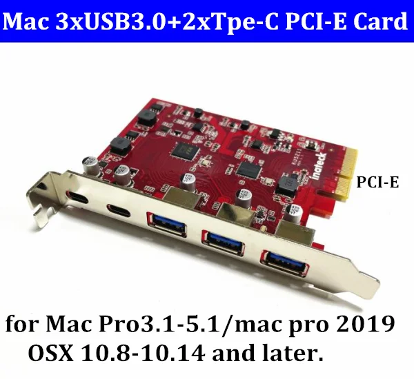 Cableless Super Speed 3 prots USB3.0 + Dual ports Type-c PCI Express Control Adapter Card  for Mac Pro 3.1-5.1/OSX 10.8