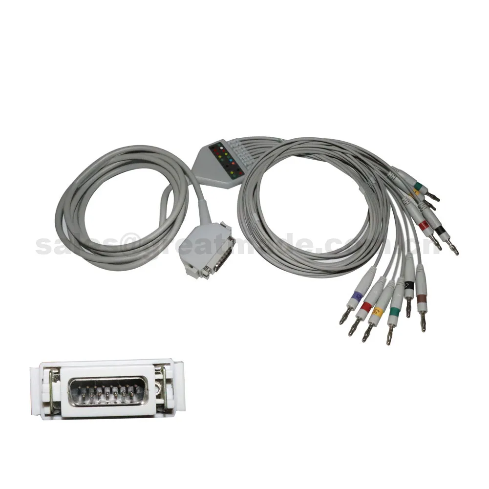 

Compatible Hellige Siemens Cardiostat 1/3T/703 EK36 EK41 ECG, Ekg cable and 10 Leads banana type