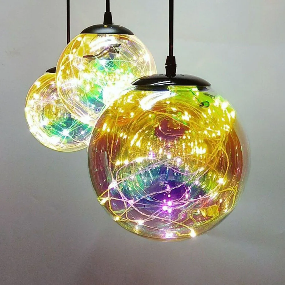 Postmodern Nordic plating color LED glass ball pendant lamp decoration meal dining room decoration lighting and spherical shape