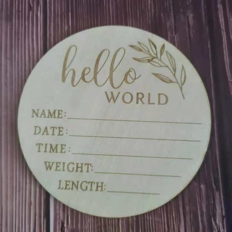 

20pcsHello World Newborn Baby Announcement Birth Sign Engraved Wood Baby Name Sign