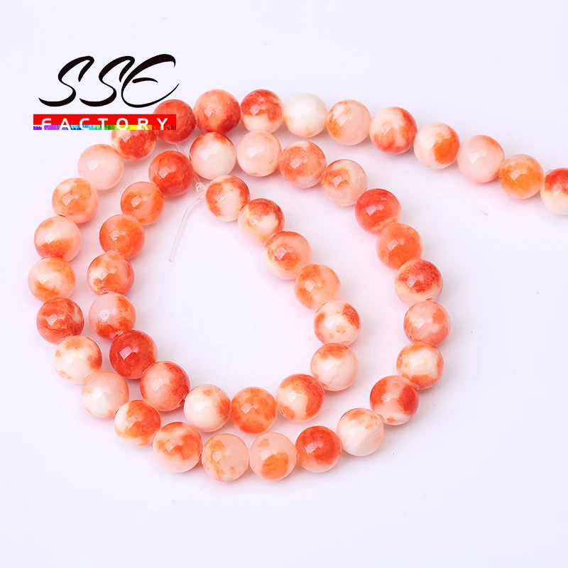 Natural Stone Beads Round Orange Persian Jades Loose Spacer Beads For Jewelry Making DIY Bracelet Accessories 15'' 6/8/10/12mm