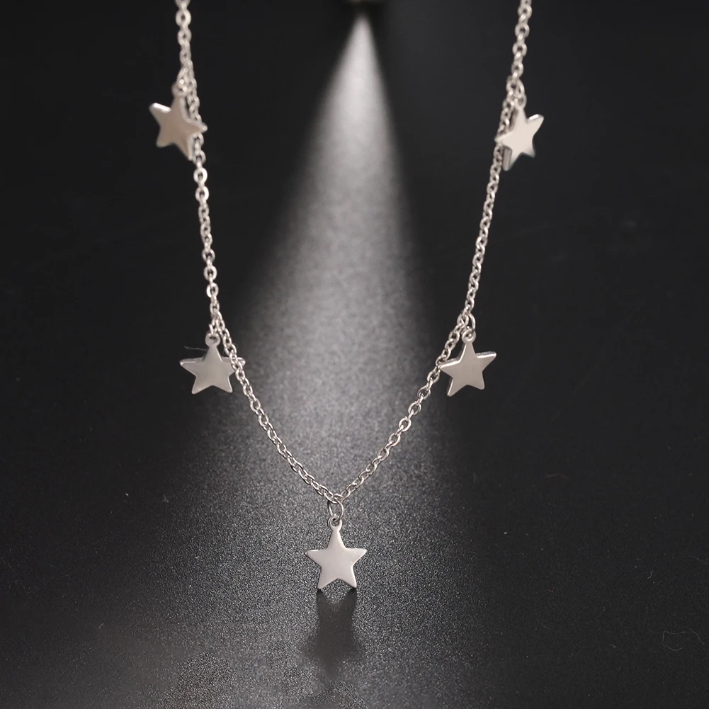 Teamer Star Pentagram Necklace for Women Stainless Steel Choker Necklace Never Fade Pendant Korean Fashion Minimalist Jewelry