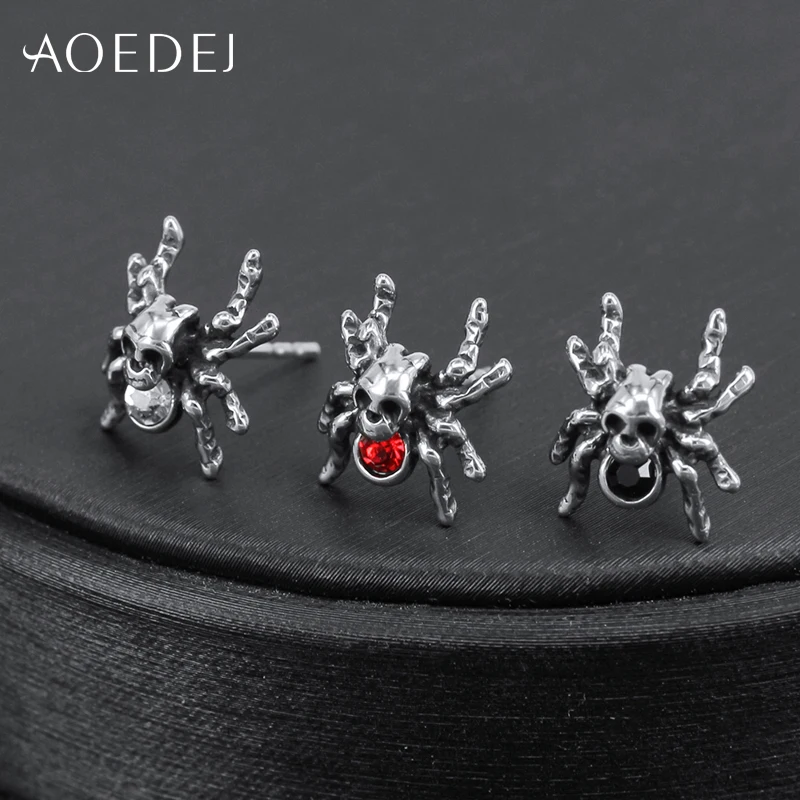 AOEDEJ Punk CZ Stone Stud Earrings for Men Stainless Steel Hip Hop Skull Ear Studs Rock Roll Jewelry Accessories