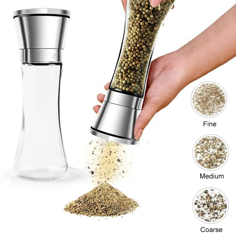 

1PCS Fashion Stainless Steel Mill Glass Body Spice Salt and Pepper Grinder Kitchen Accessories Cooking Tool Portable Hot Sale