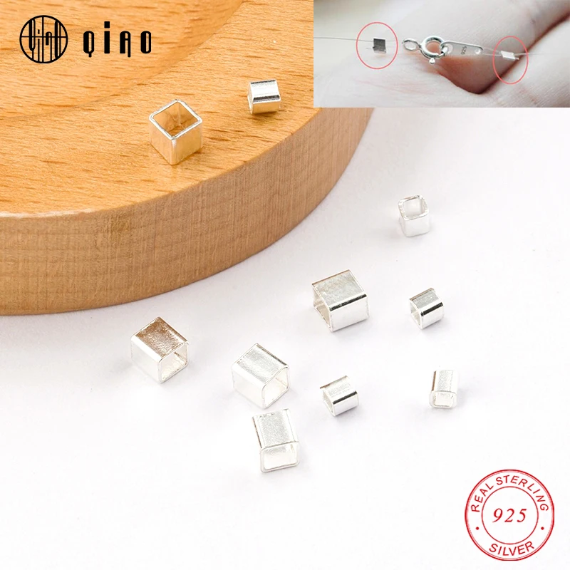 10 PCS 925 Sterling Silver Square Crimp & End Beads 2mm 3mm Silver Crimps Silver End Beads for Jewelry Making Jewelry Findings