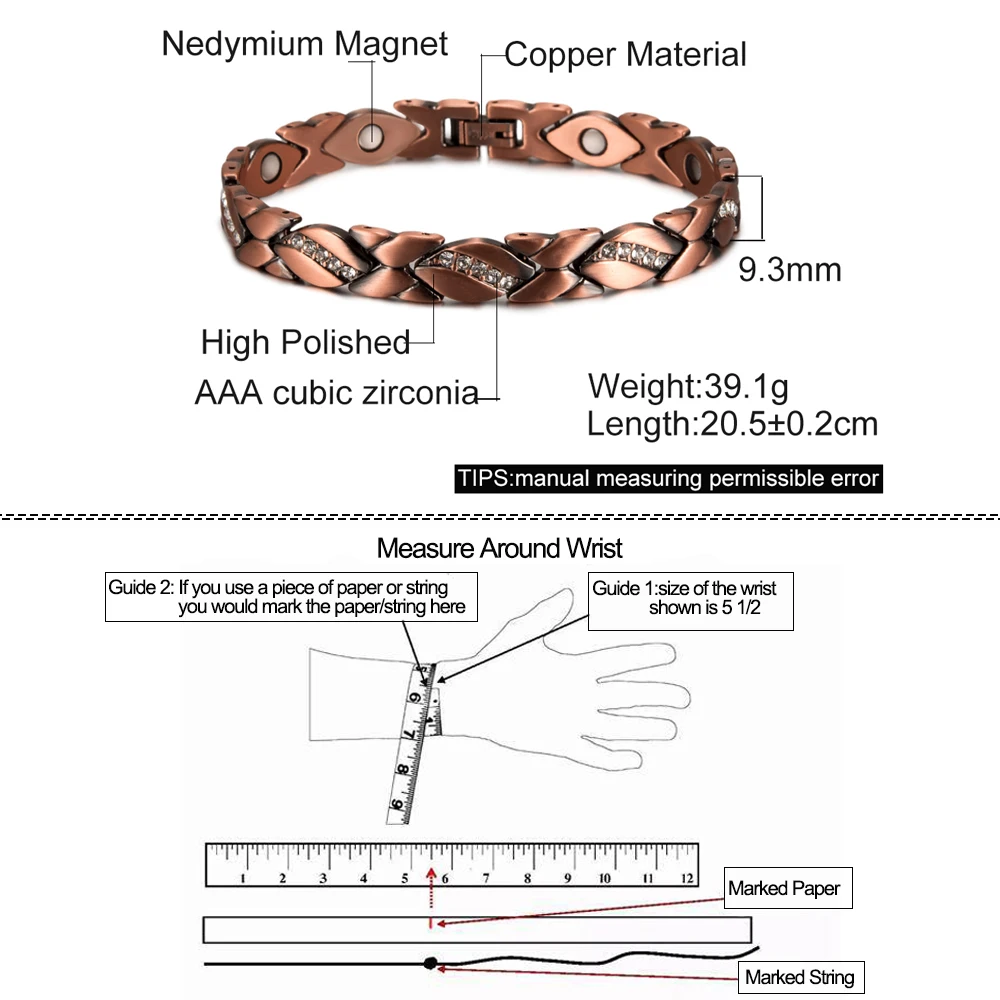 Goldfish Pattern Pure Copper Magnetic Bracelet for Men Women Cubic Zirconia Health Energy Benefits Arthritis Wrist Band Magnet