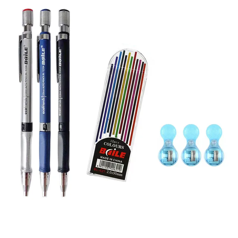 Student Office 2.0 Mechanical Pencil Triangular Non-slip Grip 12 Color Pencil Lead Drawing With Sharpener