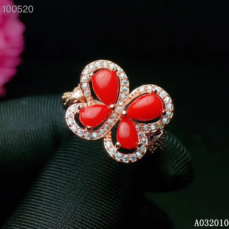 KJJEAXCMY fine jewelry 925 sterling silver inlaid natural red coral new ring classic butterfly girl's ring support test