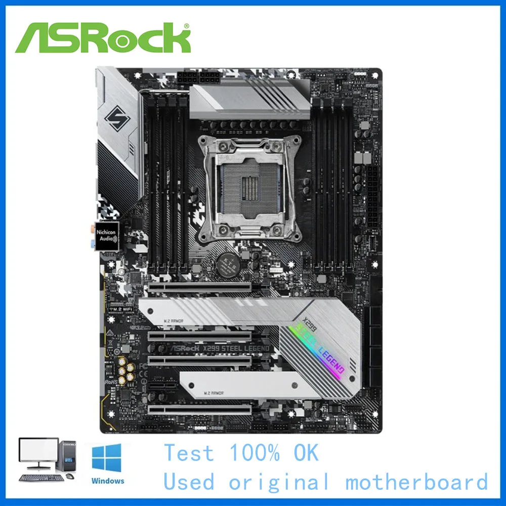 

Материнская плата для ASRock X299 Steel Legend LGA 2066 для Intel X299 б/у материнская плата M.2 NVMe SATA3 PCI-E X16 3,0