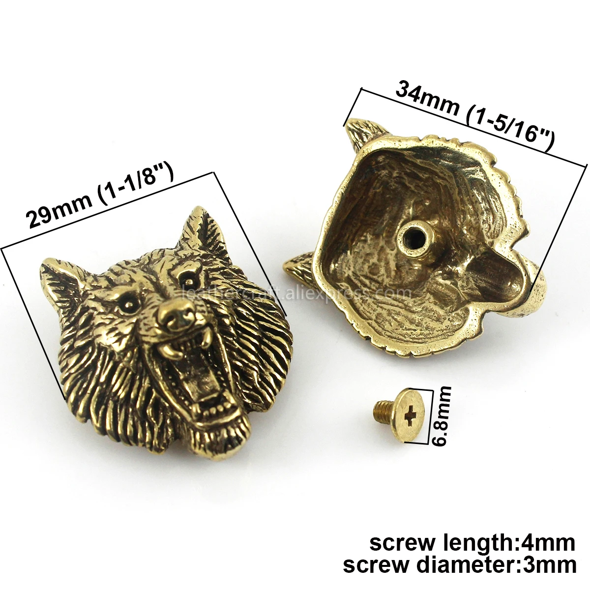 1 Stück Messing-Wolf-Abzeichen, Dämon, Teufel, Conchos, Schraubverschluss, Metall, Tierkopf-Design, Leder, Tasche, Geldbörse, Dekor, Knopf, Nieten, Accessoires – Detail 1