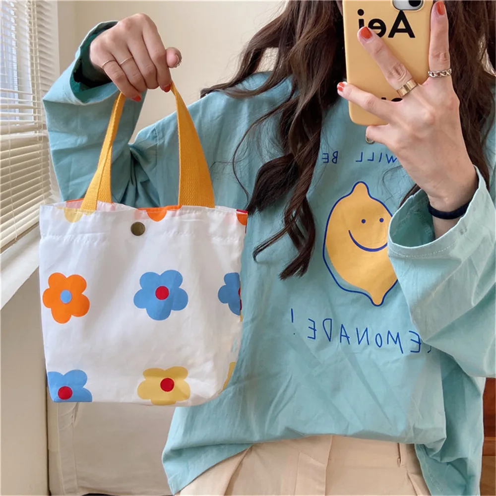 Floral Mini Canvas Shopping Handbags Reusable Foldable Tote Bags Women Canvas Shoulder Bags Female Ulzzang Funny Eco Shopper Bag