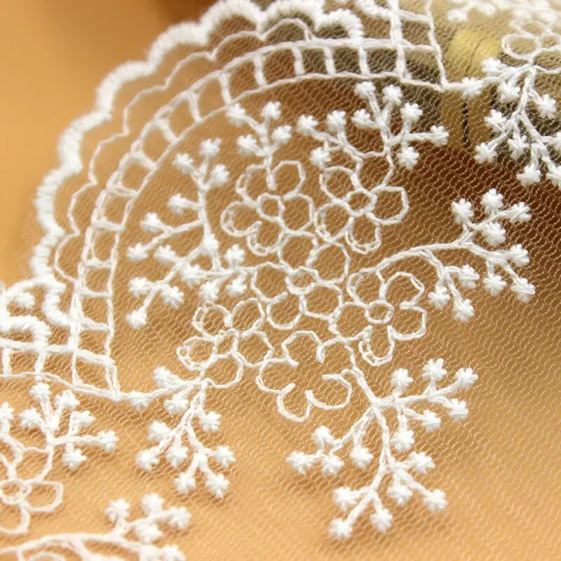 11.5CM Wide Luxury Tulle White Mesh Floral Embroidery Lace Ribbon Wedding Dresses Veil Clothing African Lace Fabric 2021