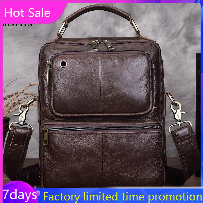 Mister New Men's Leather Single-Shoulder Bag Vintage Full-Grain Leather Casual Crossbody Bag Multifunctional Handbag