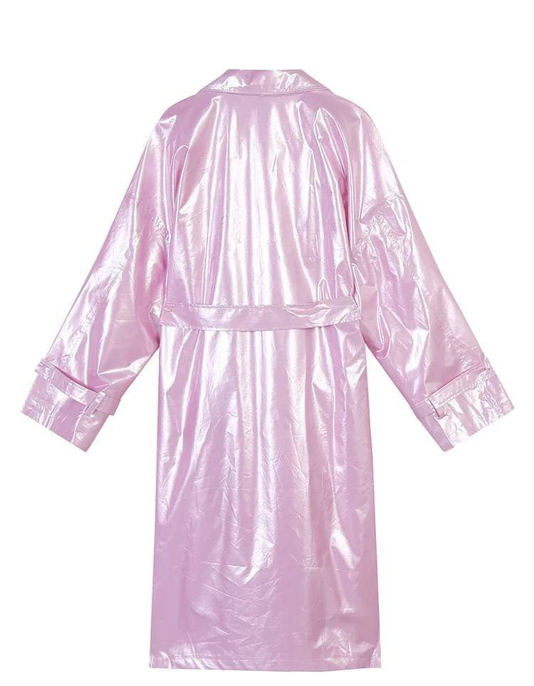 Lautaro-Rosa Leder-Trenchcoat für Damen, langärmlig, zweireihig, übergroß, High Fashion, Damenbekleidung, 2020