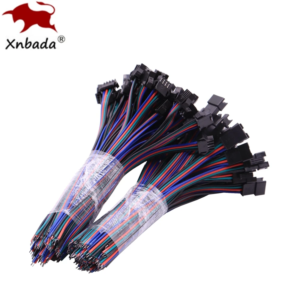 JST LED 커넥터, 암수 커넥터, APA102 WS2813 RGB LED 스트립용, 적색, 녹색, 흑색 및 청색 와이어, 10 쌍, 15cm 4 핀, 22AWG