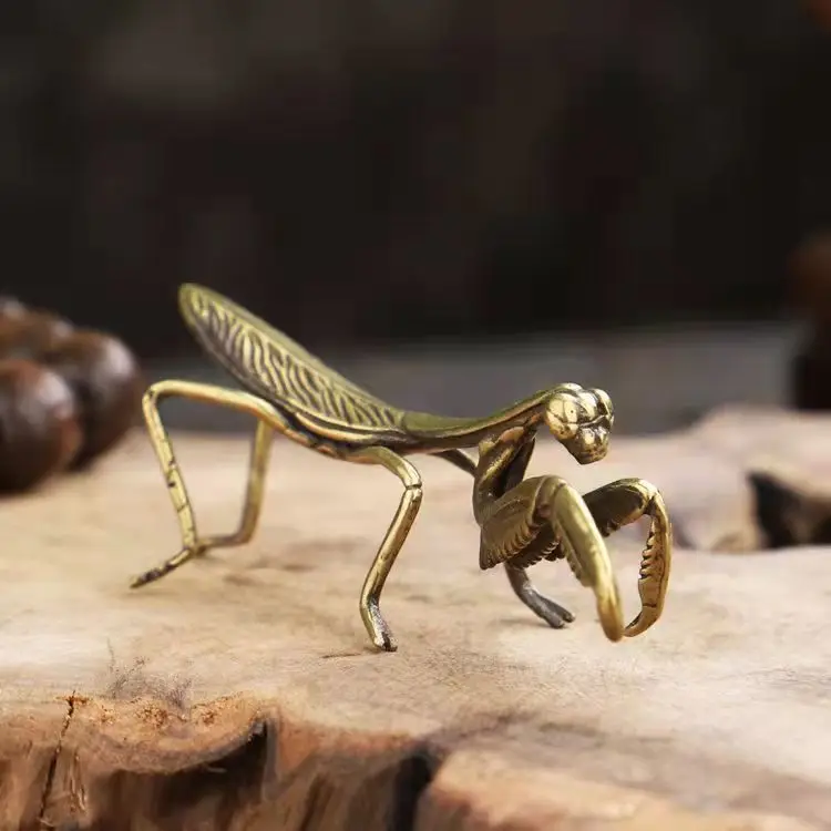 Solid copper mantis small decoration piece copper mantis tea pet insect copper insect double knife simulation mantis