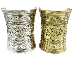 Vintage Alloy Wide Cuff Bracelet for Women Men Gypsy Tibetan Ethnic Big Arm Bracelets Indian Afghan Turkish Jewelry Accessories