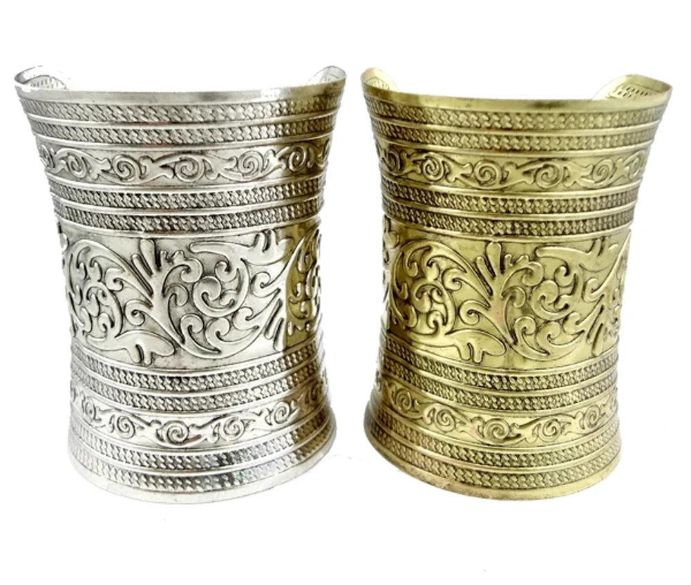 Gypsy Vintage Tibetan Tribal Wide Hand Cuff Bracelet for Women Men Big Armlet Armband Open Bangles Afghan Turkish Arm Jewelry