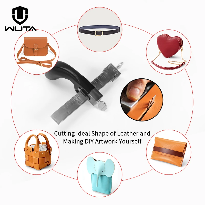 WUTA Professional Sharp Leather Strap String Belt Cutter Adjustable DIY Hand Cutting Tool with 2 Blades Craft Leather Tools