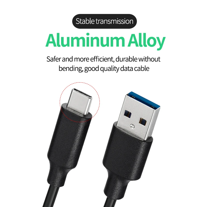 3A Type c Data Cable Black Wire USB 3.1 Fast Charging USB-C Charger Mobile Phone Cord 0.15m 0.2m 0.5m 1m 1.5m 2m 3m