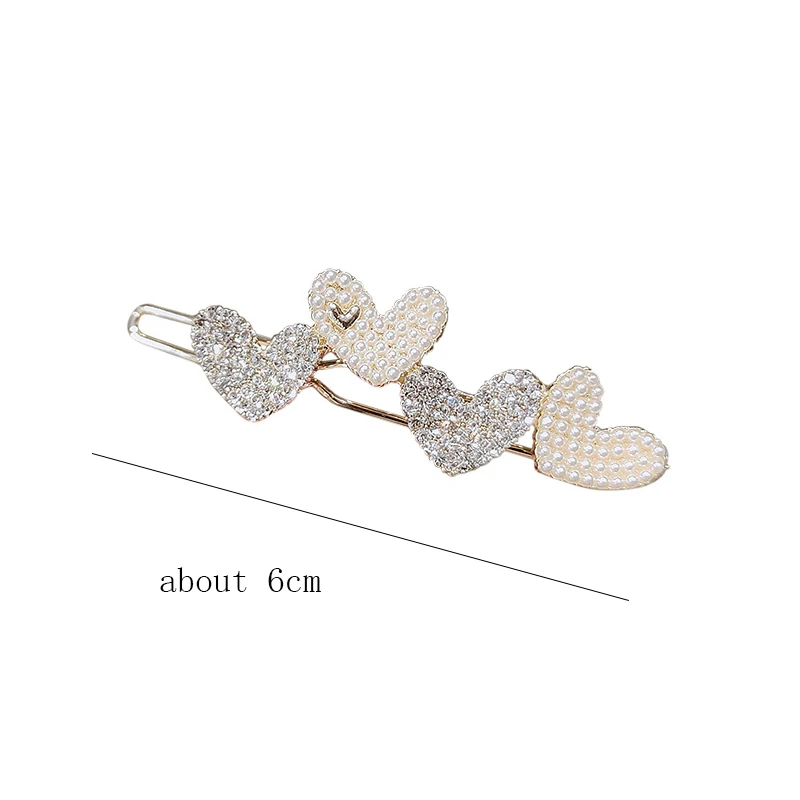 1Pc Fashion Crystal Rhinestones Hairpin Heart Love Shape Women Hair Clips Pearl Barrettes Hair Styling Accessories